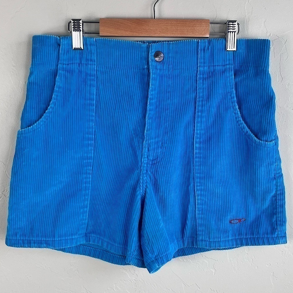 OP Ocean Pacific Aqua Bright Blue Corduroy High Waisted Vintage Shorts